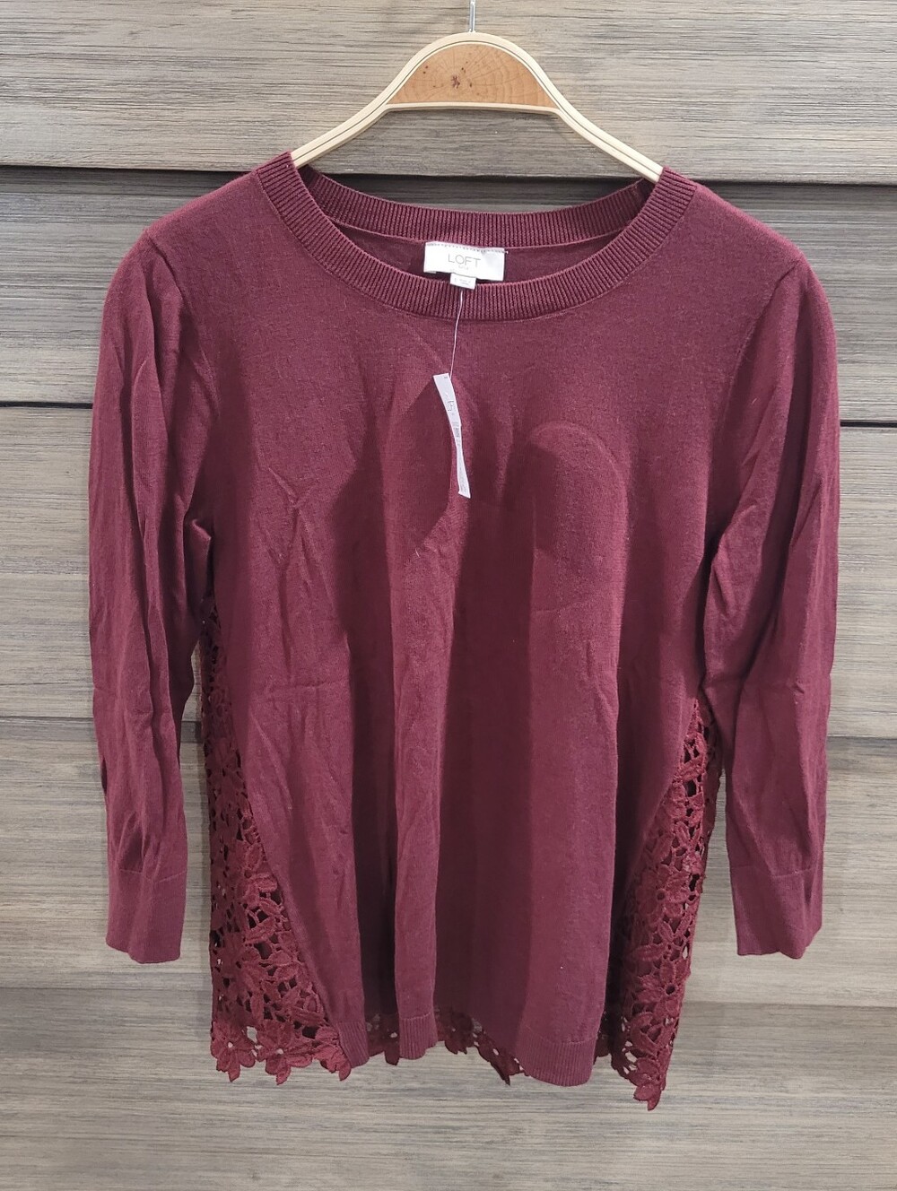 LOFT Women's Maroon Lace Back Lightweight Pullover Sweater